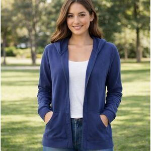 Lilly Pulitzer Blue Hooded Cardigan Jacket Lightweight Sweater Womens Size S